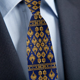 Gold on Saphire Ornament Pattern Tie