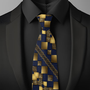 Gold on Saphire Slanted Argyle Pattern Tie