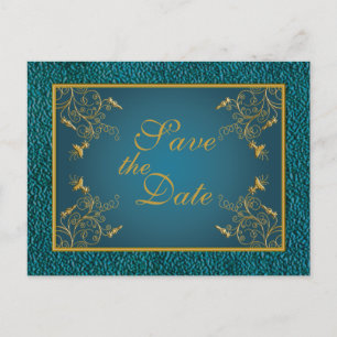 Gold on Teal Save the Date Postcard