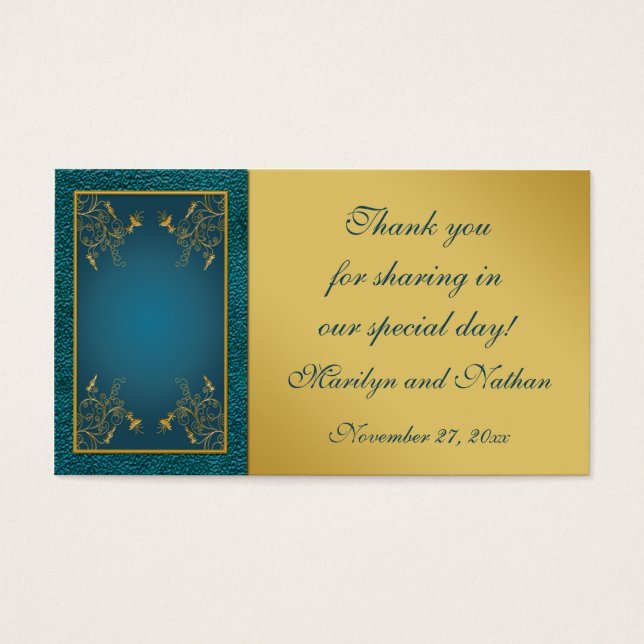 Gold on Teal Wedding Favour Tag (Front)