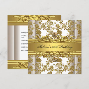 Gold On White 50th Birthday Party Jewels Floral Invitation