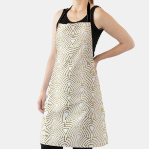 Gold on white art-deco geometric pattern No.3 Apron