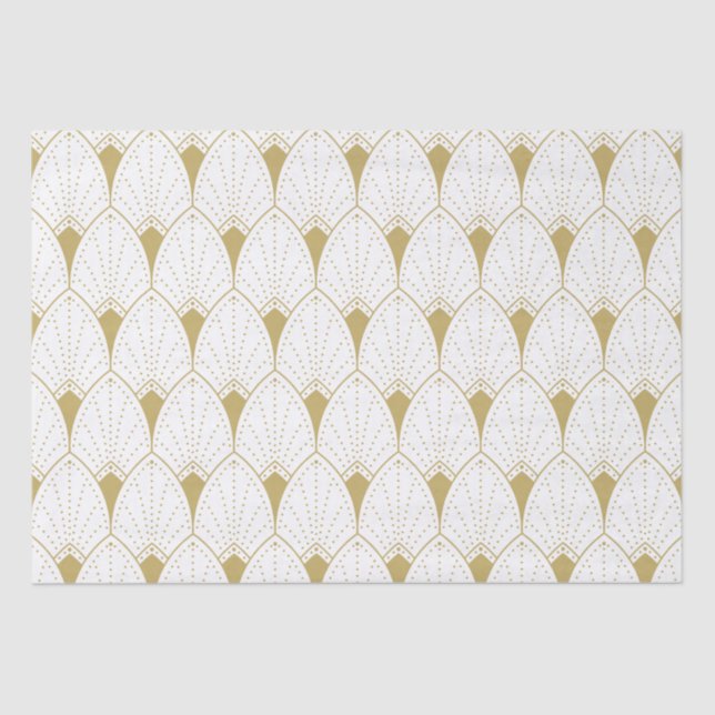 Gold on White Art Deco Geometric Pattern Tissue Paper (Front)