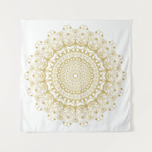 Gold on white ornate mandal pattern tapestry