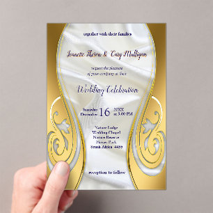 Gold on White Silk with Tropical Splendour Acrylic Invitations