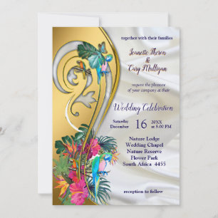 Gold on White Silk with Tropical Splendour Invitation