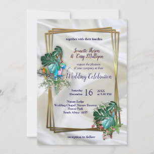 Gold on White Silk with Tropical Splendour Invitation