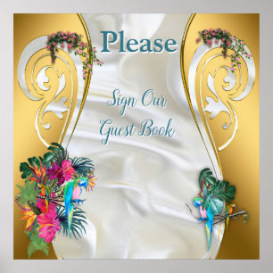 Gold on White Silk with Tropical Splendour Poster