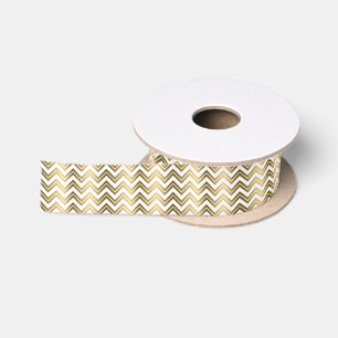 Gold On White Zigzag Chevron Satin Ribbon