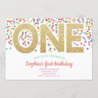 Gold One Rainbow Confetti Baby Girl 1st Birthday
