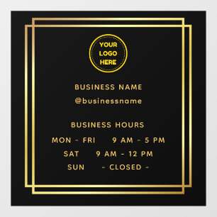 Gold    Opening Time With Logo Business Hours Window Cling