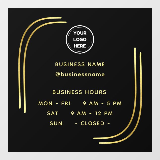 Gold || Opening Time With Logo Business Hours Window Cling (Sheet)