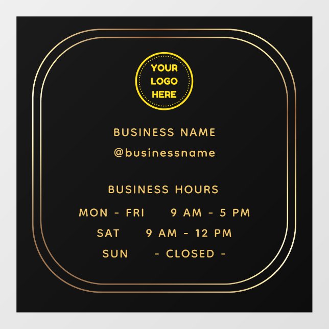 Gold || Opening Time With Logo Business Hours Window Cling (Sheet)
