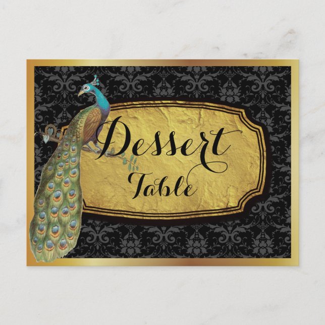 Gold Optional Peacock Dessert Table Sign Postcard (Front)