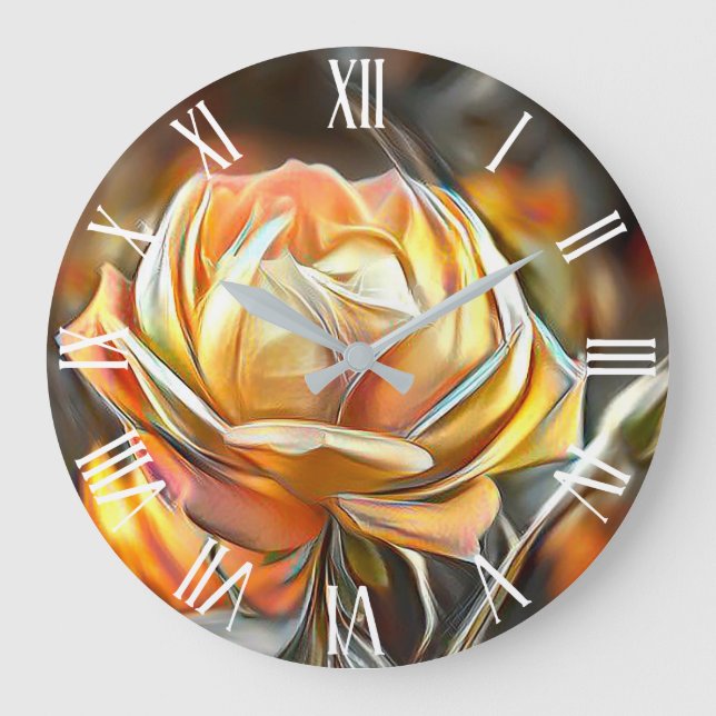 Gold Orange Elegant Unique Rose Art Dream Large Clock (Front)