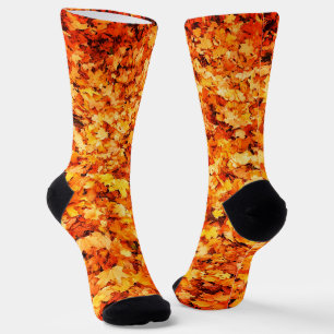 Gold orange fall autumn maple leaves socks
