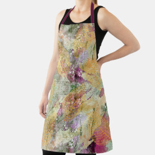 Gold Orange Fall Leaf Leaves on Vintage Decoupage Apron