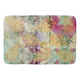 Gold Orange Fall Leaf Leaves on Vintage Decoupage Bath Mat