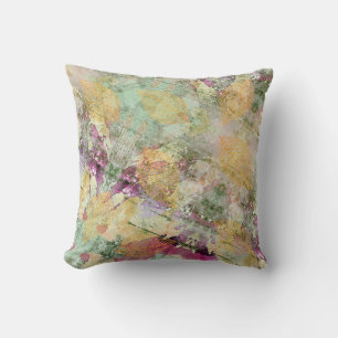 Gold Orange Fall Leaf Leaves on Vintage Decoupage Cushion