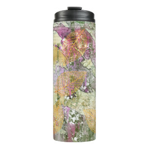 Gold Orange Fall Leaf Leaves on Vintage Decoupage Thermal Tumbler