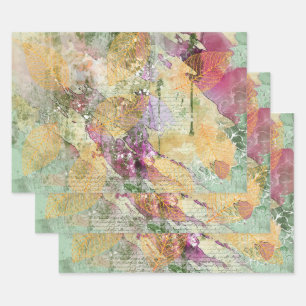 Gold Orange Fall Leaf Leaves on Vintage Decoupage Wrapping Paper Sheet