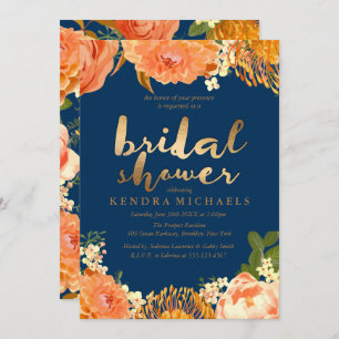 Gold & Orange floral Bridal Shower Invitation