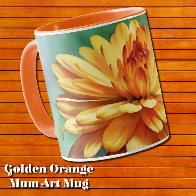 Gold Orange Flower Mum Art Mug Cup (Golden Orange Mum Art Mug)