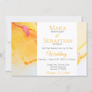 *~* Gold Orange Fuchsia Watercolor Wedding Invitation
