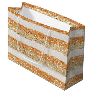 Gold Orange Glitter Cream Stripes Birthday Large Gift Bag