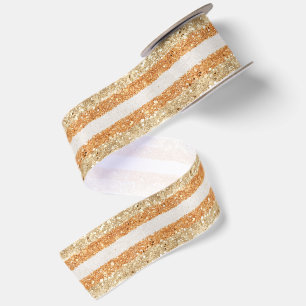 Gold Orange Glitter Cream Stripes Birthday Satin Ribbon
