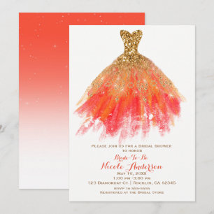 Gold Orange Glitter Glam Dress Fall Bridal Shower Invitation