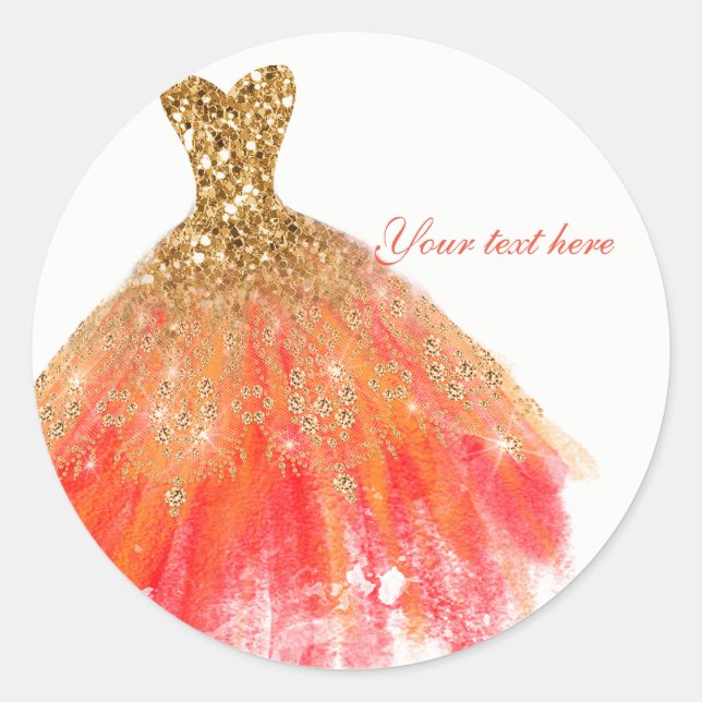 Gold Orange Glitter Glam Dress Fall Party Favour Classic Round Sticker (Front)