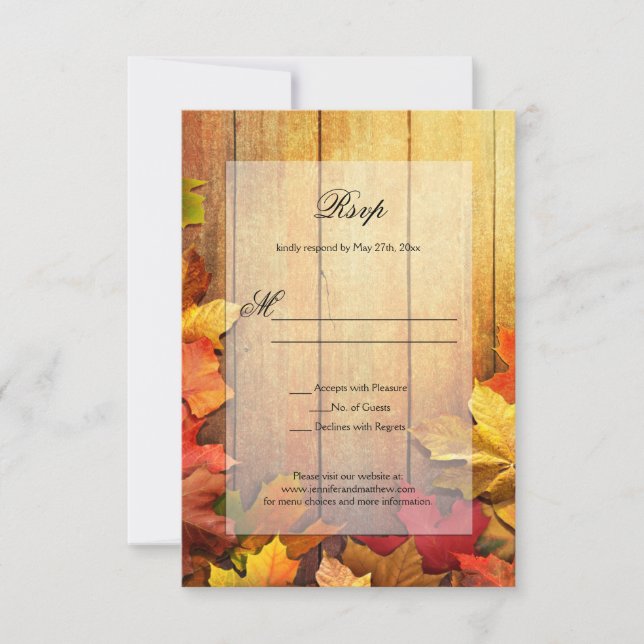 Gold Orange Green Autumn Fall Leaves RSVP | (Front)