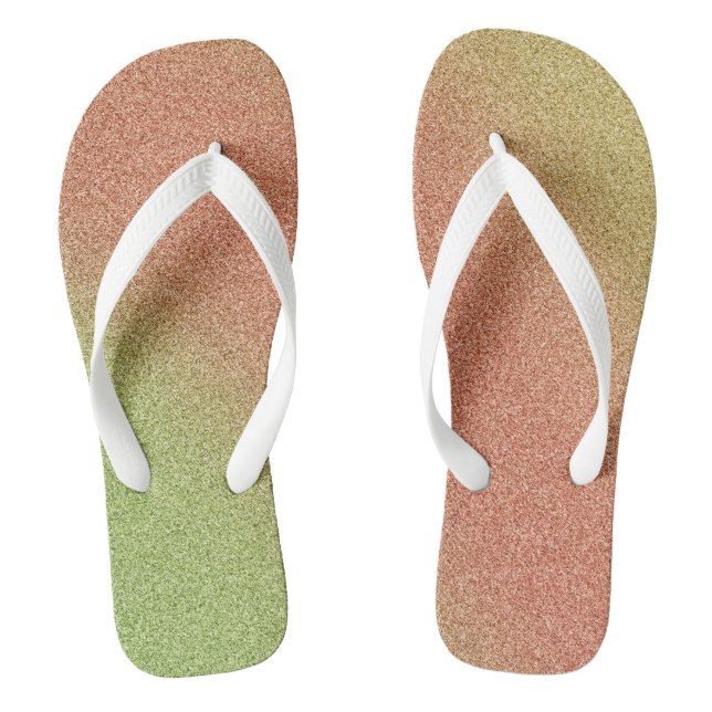 Gold-Orange-Green Gradient Glitters, Pair of Flip Flops (Footbed)
