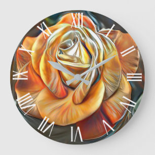 Gold Orange Modern Unique Rose Art Dream Large Clock