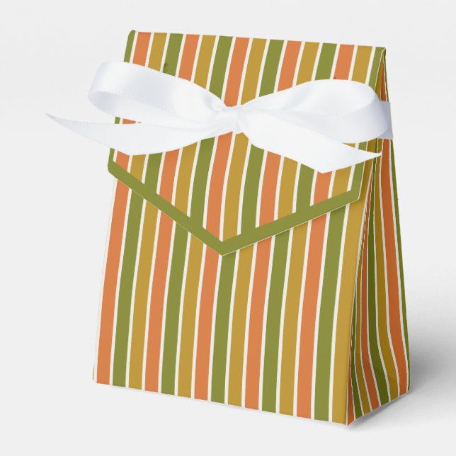 Gold, Orange, Olive Green Striped Favour Box (Front Side)