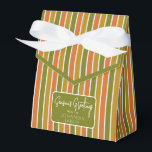 Gold, Orange, Olive Green Striped Holiday Greeting Favour Box<br><div class="desc">Gold,  orange,  olive green striped favour box with ribbon tie and simple holiday greeting. Perfect for all gift decoration themes; simple/minimalist to maximalist depending on additional embellishments.</div>