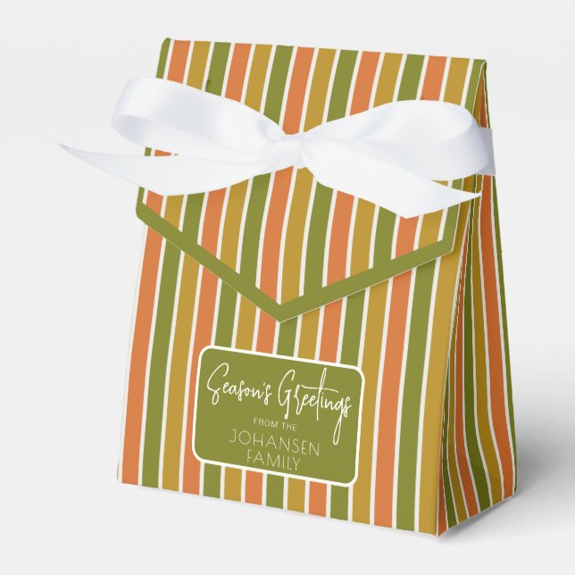 Gold, Orange, Olive Green Striped Holiday Greeting Favour Box (Front Side)
