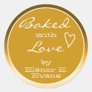 Gold Orange Ombre Gradience Frame Baked with Love Classic Round Sticker