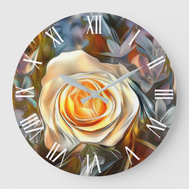 Gold Orange Popular Unique Rose Art Dream Large Clock (Front)