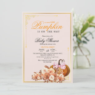 Gold Orange Pumpkin Floral Baby Shower Invitation