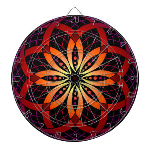 Gold orange purple radiating geometric mandala dartboard