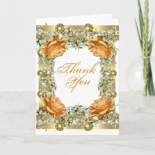 Gold orange "thank you" wedding engagement thank you card