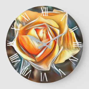Gold Orange Trendy Unique Rose Art Dream Large Clock