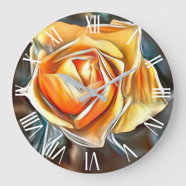Gold Orange Trendy Unique Rose Art Dream Large Clock (Front)