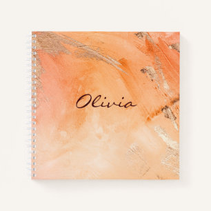 Gold Orange Watercolor Abstract Name Script Notebook