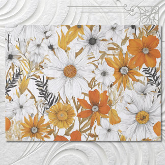 Gold Orange White Daisy Boho Wildflower Decoupage Tissue Paper