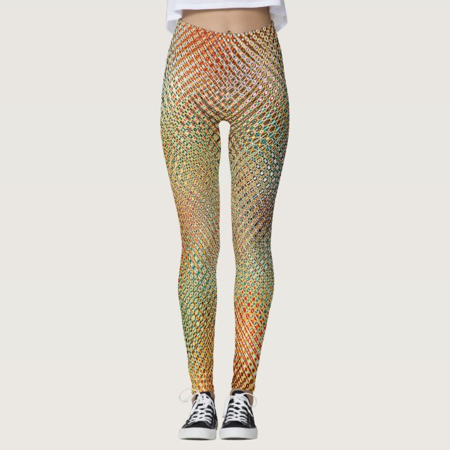 Gold Orange Yellow Pink Red Green Pattern Leggings (Front)