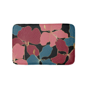 Gold orchids, elegant floral line art. bath mat