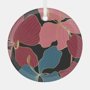 Gold orchids, elegant floral line art. glass tree decoration